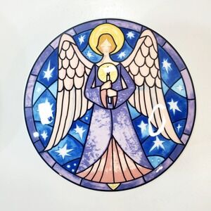 Mikasa Angel Trinket Jewelry Box Porcelain 5" Round HK 501 Stained Glass Design